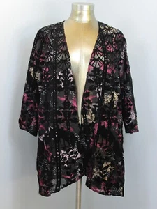 Neu mit Etikett CJ Banks schwarze transparente Damen-Cardigan Größe 1X 3/4-Ärmel offen beflockt 27452 - Bild 1 von 8