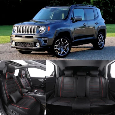 Juego completo de fundas de asiento de auto de cuero de lujo delanteras traseras aptas para Jeep Renegade Foto 1 de 4