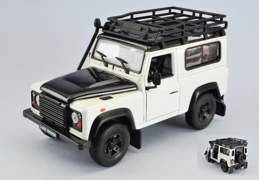 Welly LAND ROVER DEFENDER WHITE/BLACK W/ROOF RACK 1:24 - Immagine 1 di 1