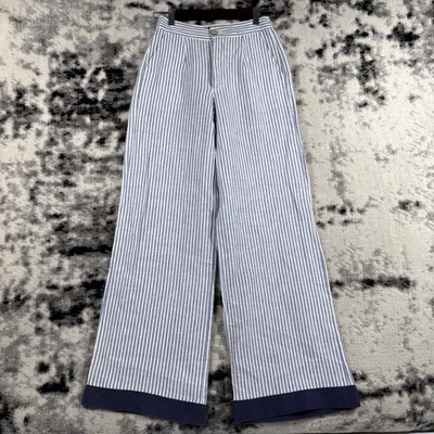Pantalones Tahari para mujer talla 4 a rayas 100 % lino pierna ancha hippie verano tiro alto Foto 1 de 4