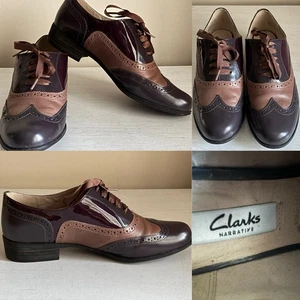 CLARKS NARRATIVE Purple Tan HAMBLE OAK Leather BROGUES UK 6E WIDE Ribbon Lace - Picture 1 of 14
