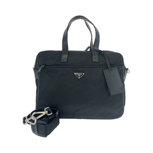 PRADA Tessuto Triangle with logo Shoulder Bag Business Bag 2way Black Nylon - Picture 1 of 10