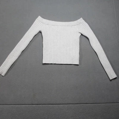 Suéter Aerie Mujer Pequeño Blanco Recortado Acanalado Tarde Noche Fuera del Hombro Acogedor Foto 1 de 4