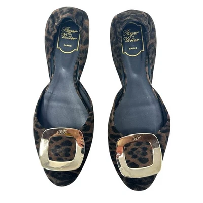 Roger Vivier Chips Bailarinas Zapato Plano Leopardo D'orsay Negro Marrón 39.5 EE. UU. 9.5 Foto 1 de 4