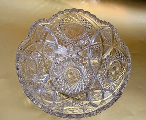Impresionante cuenco de cristal American Brilliant Cut espirógrafo de 9", borde de diente de sierra - Imagen 1 de 24