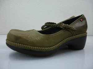 Women's 8 8.5 sz 39 ECCO Green Leather Floral Mary Jane Clog Shoes Braided Strap - Picture 1 of 15