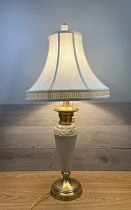 Lenox Empire Style Fluted Column White Porcelain & Brass Table Lamp 35” W/ Shade - Picture 1 of 9