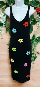 Vestido Suéter Midi Floral Tejido Sidra Talla Pequeña Sin Mangas Cuello en V Aberturas Laterales - Imagen 1 de 8