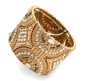 PULSERA BRAZALETE ANCHO AJUSTABLE MULTICOLOR BOHEMIO TONO DORADO CON PIEDRAS - Imagen 1 de 4
