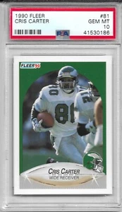 1990 FLEER #81 CRIS CARTER PSA 10 GEM MINT POP 21 HOF EAGLES VIKINGS - Foto 1 di 2
