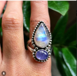 Moonstone & Tanzanite Gemstone 925 Sterling Silver Designer Ring All Size SR2020 - Picture 1 of 3