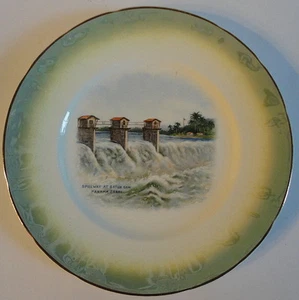 Spillway at Gatum Dam Panama Canal Souvenir Lustre Plate Anchor Pottery c.1920's - Picture 1 of 1