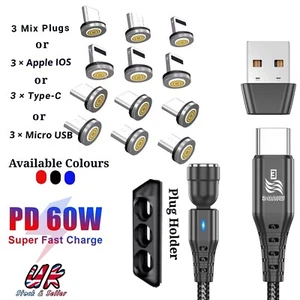 6 in 1 Magnetic 3A Super Fast Charging USB Cable Phone Charger IOS Type-C Micro - Picture 1 of 38
