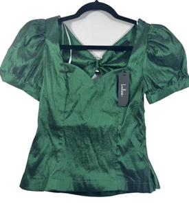 Top Lulu's verde esmeralda manga abullonada escote corazón talla pequeña - Imagen 1 de 8