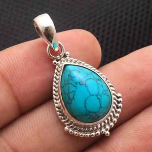 Turquoise Pendant Necklace,925 Sterling Silver Necklace, Blue Gemstone Necklace, - Picture 1 of 4