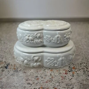 Mottahedeh Italy Stacked Trinket Jewelry Box Creamware Birds Bats Symbols Vtg - Picture 1 of 13