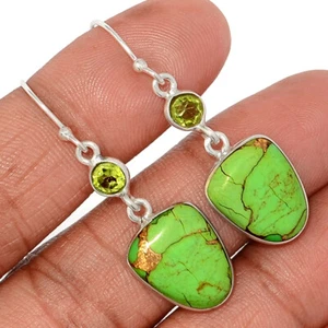 Composite Copper Green Turquoise & Peridot 925 Silver Earrings Jewelry CE43184 - Picture 1 of 1