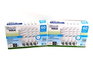 Lot of 7 Great Value Soft White Compact Fluorescent Bulbs 14w-60 W Equivalent - Picture 1 of 5