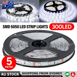 5M Flexible Bright LED Strip Lights 12V Waterproof 5050 SMD Cool White 300 LEDs - Picture 1 of 9