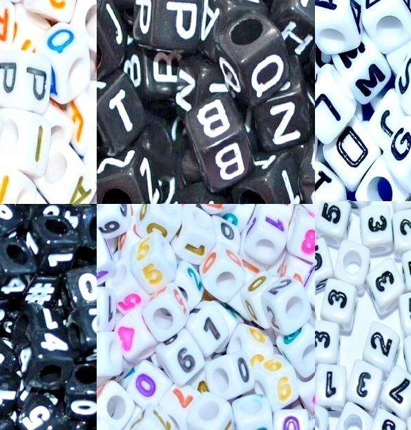 100 pcs quality acrylic beads, cube, 6 & 7 mm, NUMBER or LETTER, randomly mixed  - Image 1 of 1