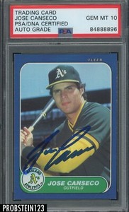 Jose Canseco Signed 1986 Fleer Update #U-20 RC Rookie PSA PSA/DNA 10 AUTO