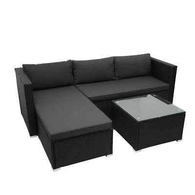 B-Ware Poly-Rattan Garnitur MCW-F57, Sofa Sitzgruppe, schwarz, Kissen dunkelgrau - Bild 1 von 4