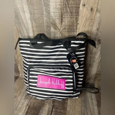 Joseph Ribkoff черный белый полоски сумка с короткими ручками Packable сумка сумочка розовый логотип подкладка новый без ЯРЛЫКОВ - Изображение 1 из 4