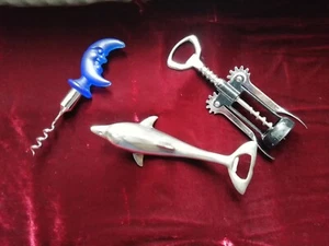 Vintage Dolphin Bottle Opener Pull + Screw Open plus 2 Corkscrew Bottle Openers - Picture 1 of 9