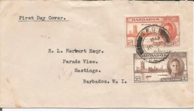 1946 Barbados Peace Issue First Day Cover FDC SC 207-208 - Image 1 of 2