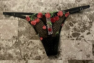 PRONGA PERIZOMA VICTORIA'S SECRET RICAMATO ORO CILIEGIA CINTURINO REGOLABILE NUOVO CON ETICHETTE - Foto 1 di 6