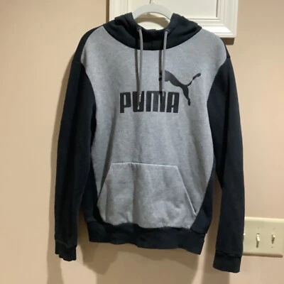 Moletom com capuz Puma masculino pequeno com capuz pulôver manga longa cinza preto corrida - Imagem 1 de 4