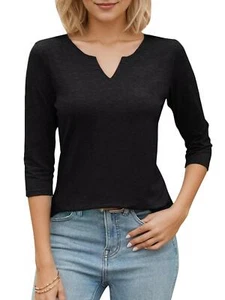 Womens V Neck 3/4 Sleeve T-Shirts Casual Basic Tops Tees Blouses Loose Fit 2025 - Picture 1 of 12