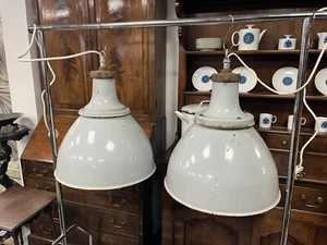 Große Vintage General Electric Company graue Emaille Leuchten (2 verfügbar) H: 56 cm - Bild 1 von 9