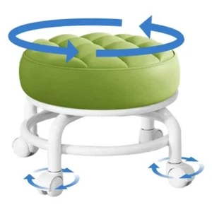 360 Degree Rotating Round Stool With Wheels PU Leather Low Seat Children - Picture 1 of 17