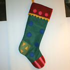 Felt Christmas Stocking Green With Blue Dots Bright Pink Buttons 20" Long
