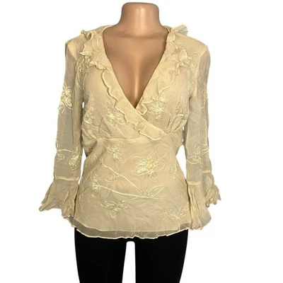Blusa Silk Land Y2K Crema Boho Caprichosa Floral Manga Acampanada Talla Mediana  Foto 1 de 4