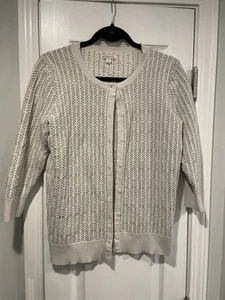 Merona Size L Cream Gray Textured Knit Lightweight 3/4 Sleeve Stretch Cardigan - Picture 1 of 11