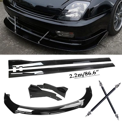 Front Bumper Rear Lip Body Kit Spoiler Side Skirt Glossy Black For Honda Prelude Foto 1 de 4