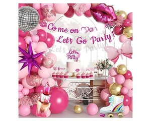 143Pcs Princess Hot Pink Balloon Garland Arch Kit, Let's Go Party Decorations - Picture 1 of 5