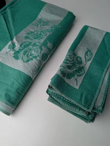 Juego de 8 servilletas de mantel de algodón vintage años 50 80x61 rosas blancas verde esmeralda - Imagen 1 de 7