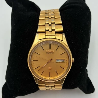 Винтажные мужские часы Seiko 80-х SQ 32 мм золотистый день дата 5H23-7008 НЕ РАБОТАЮТ - Изображение 1 из 4