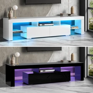 Oikiture Entertainment Unit TV Unit TV Cabinet Stand LED Gloss 180CM Black White - Picture 1 of 30