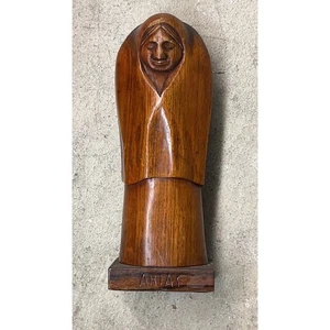 FLORES ARIAS MEXICAN MODERNIST FOLK ART CARVED WOOD SCULPTURE  Woman 11"  - Picture 1 of 12