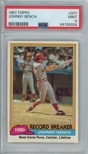 JOHNNY BENCH (PSA 9) 1981 Topps Card #201 - Picture 1 of 2