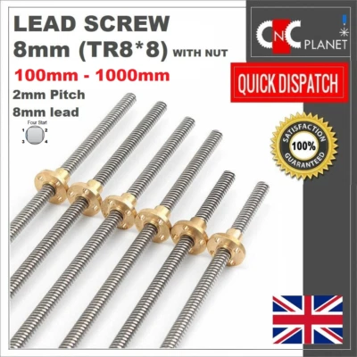 8mm Leadscrew TR8*8 Stainless steel screw 2mm pitch lead 8mm Flange Brass nut UK - Image 1 of 4