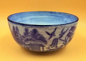 Minton Willow flow blue antique pottery fruit bowl / centrepiece. c1891-1912. - Picture 1 of 10