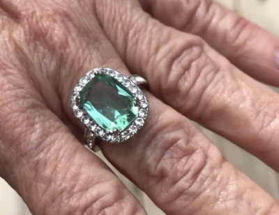 Anillo de piedra sintética azul plata de ley S925 (talla 7,5) Foto 1 de 3