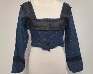 Blusa Dirndl tradicional alemana azul oscuro vintage años 30 1920 Tracht (busto de 37") - Imagen 1 de 9