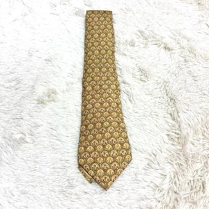 HERMES Floral Small Flower Pattern 100% Silk Tie Men Yellow Red Genuine USED - Picture 1 of 7
