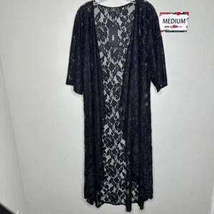 L&B Medium black long lace duster 3/4 sleeve floral - Picture 1 of 9